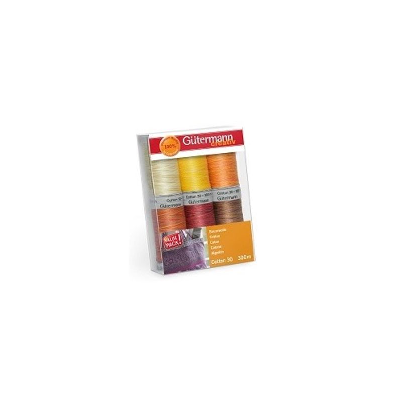 Trådset - Bomull 6-pack Multicolor Vit-Gul-Orange-Brun