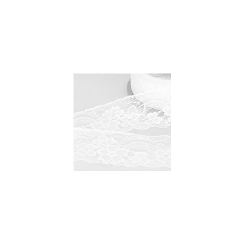 Nylonspets 70 mm bred med blom, vit