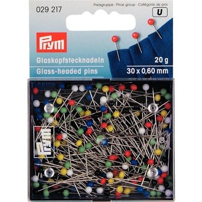 Knappnålar med huvud av glas