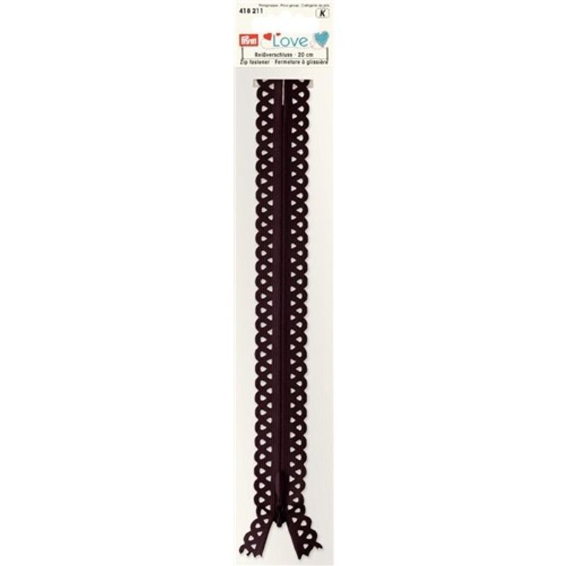 Spetsdragkedja 20 cm Mörkbrun