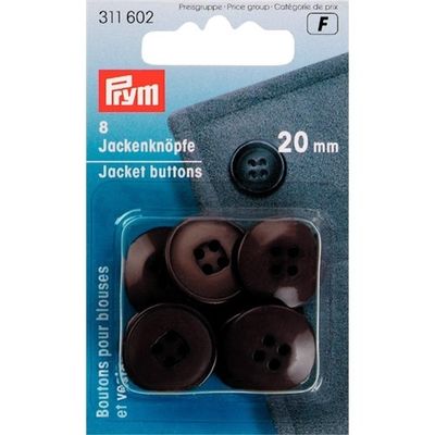 Prym jackknappar Mörkbrun 20 mm