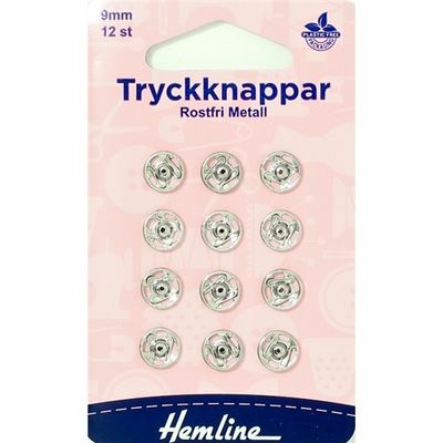 Tryckknappar 9 mm silver 12 st