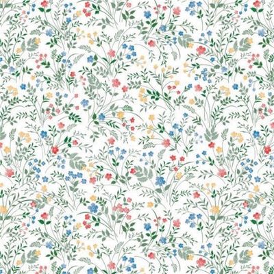 Vaxduk - små blåa, röda och gula blommor