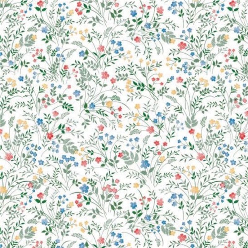 Vaxduk - små blåa, röda och gula blommor