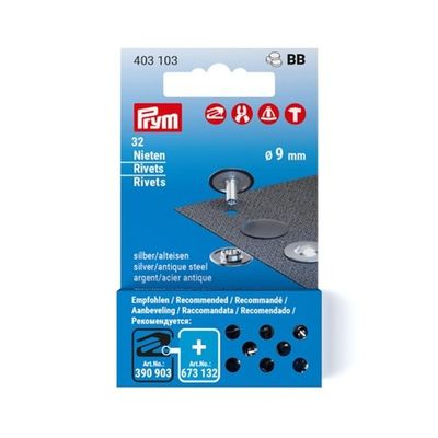 Prym Lädernitar refill 9 mm 32 st Silver