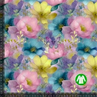 Pastellblommor och fjärilar