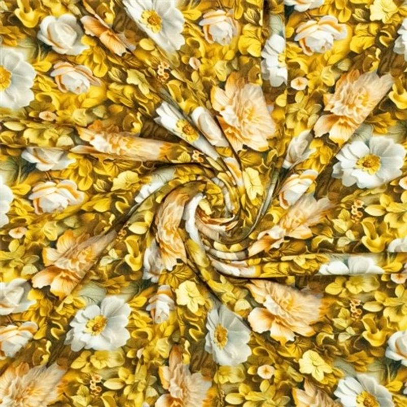 3D Flowers Yellow Viskostrikå