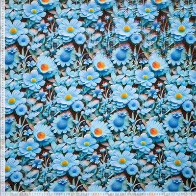 3D Flowers Blue Viskostrikå