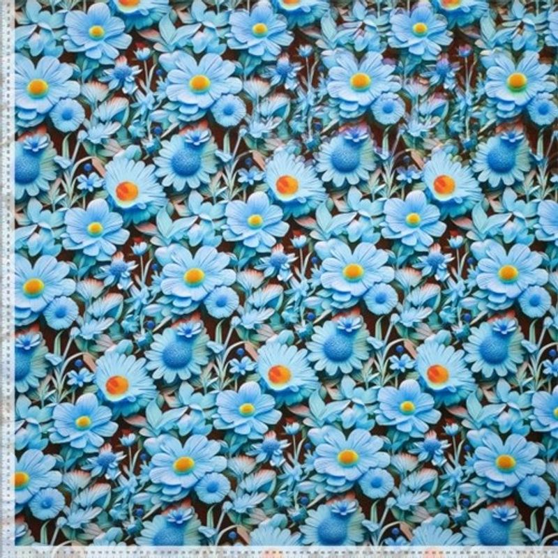 3D Flowers Blue Viskostrikå