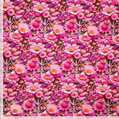 3D Flowers Pink Viskostrikå
