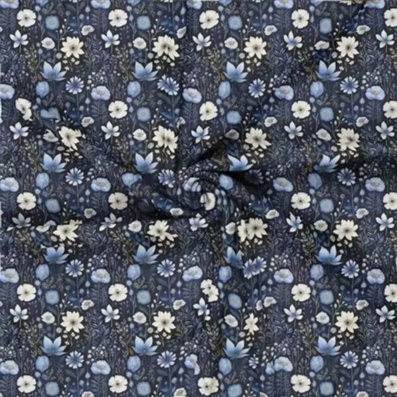 Eleganta blomster blå Ribbad Jersey
