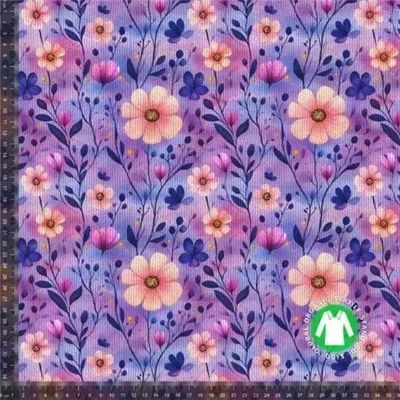 Vackra Lila Blomster Ribbad Jersey