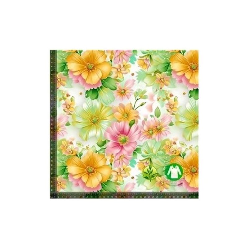 Digitaltryckt Bambu Flowers Pastel Green Yellow