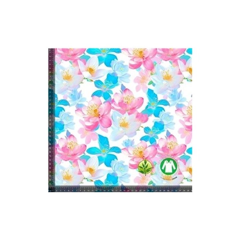 Digitaltryckt Bambu Spring flowers Blue Pink