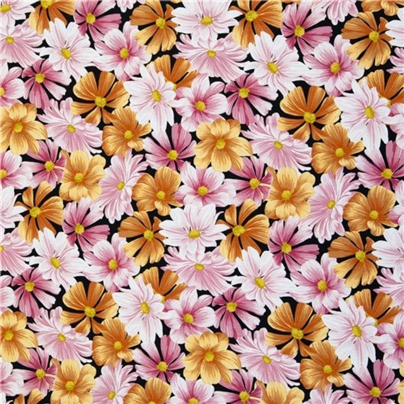 Pink And Yellow Flowers On Black Jogging
