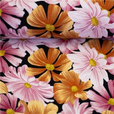 Pink And Yellow Flowers On Black Jogging