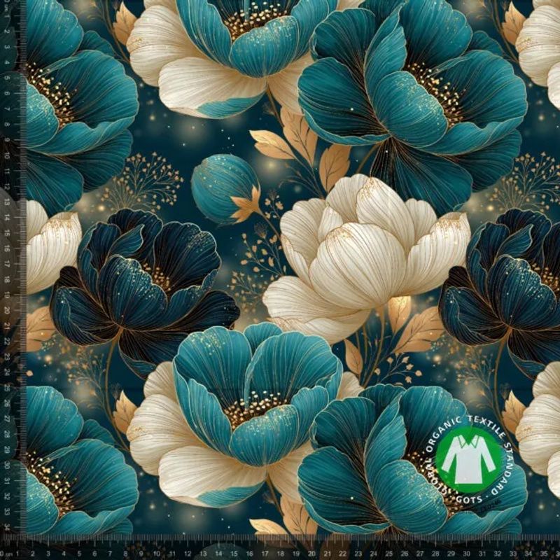 Creme och petrol blomster