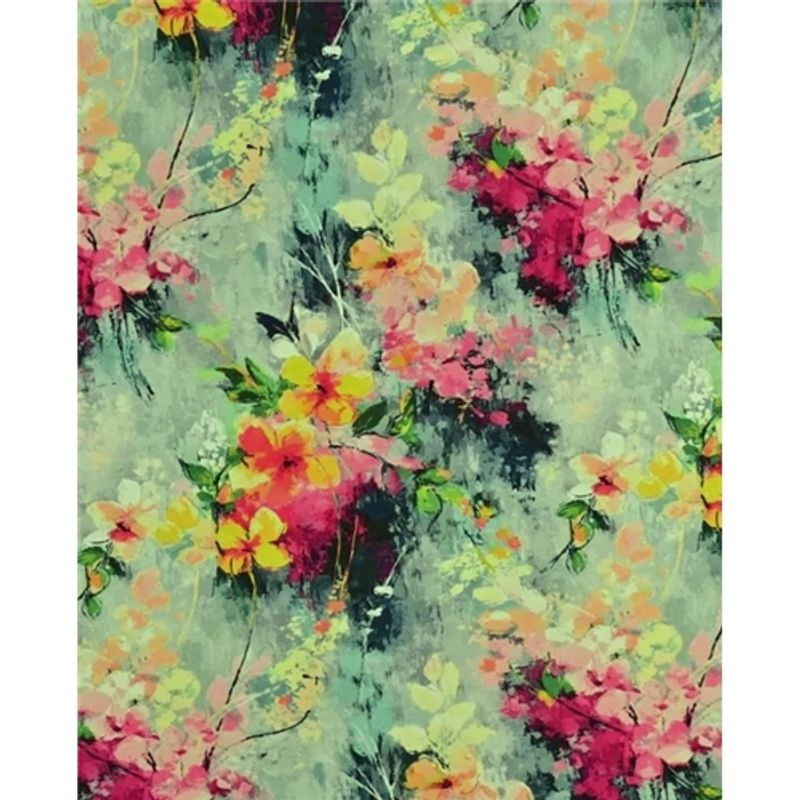 Digitaltryckt Bambu - Blomster och blad Grå