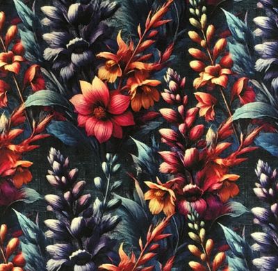 Mönstrat Viskoslinne Blommor på Blått