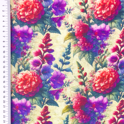 Mönstrat Viskoslinne Lila Rosa Blommor