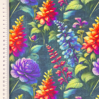 Mönstrat Viskoslinne Färgglada Blommor
