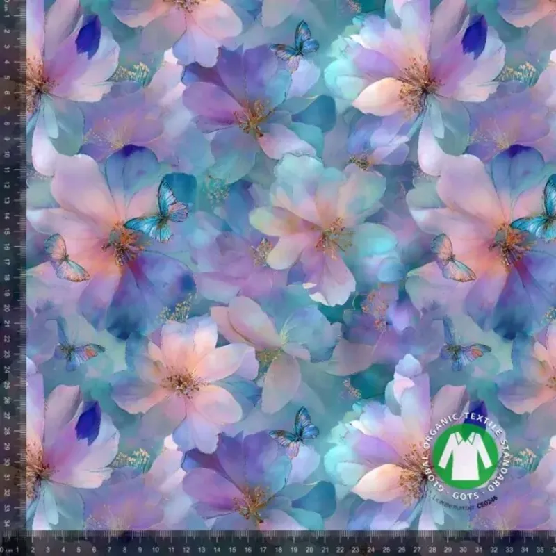 Lila Blå Blommor och Fjärilar
