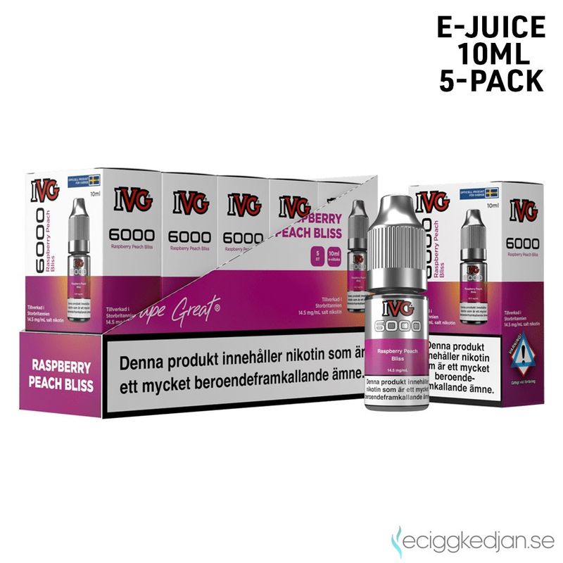 IVG 6000 | Raspberry Peach Bliss | 10ml E-Juice | 14,5mg Saltnikotin | 5pack