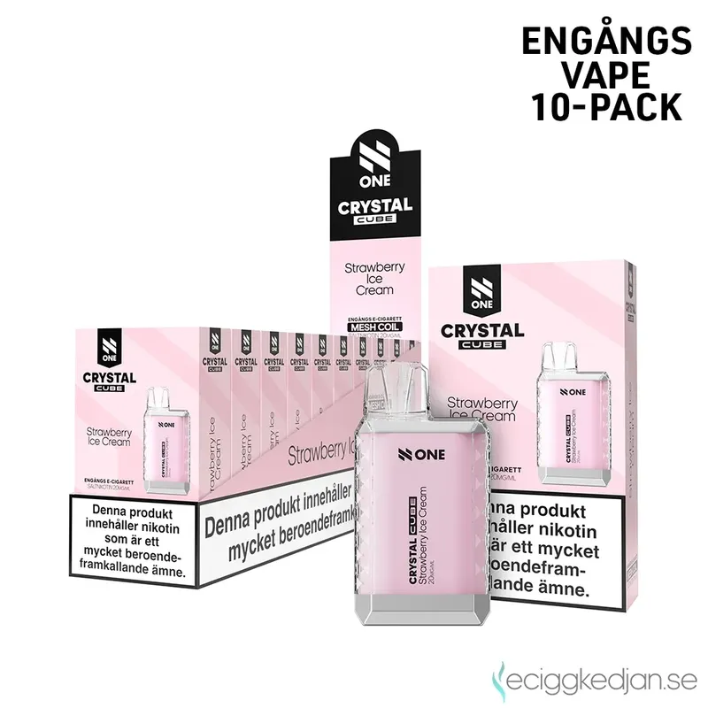 N One Crystal Cube | Strawberry Ice Cream | Engångsvape | 10pack