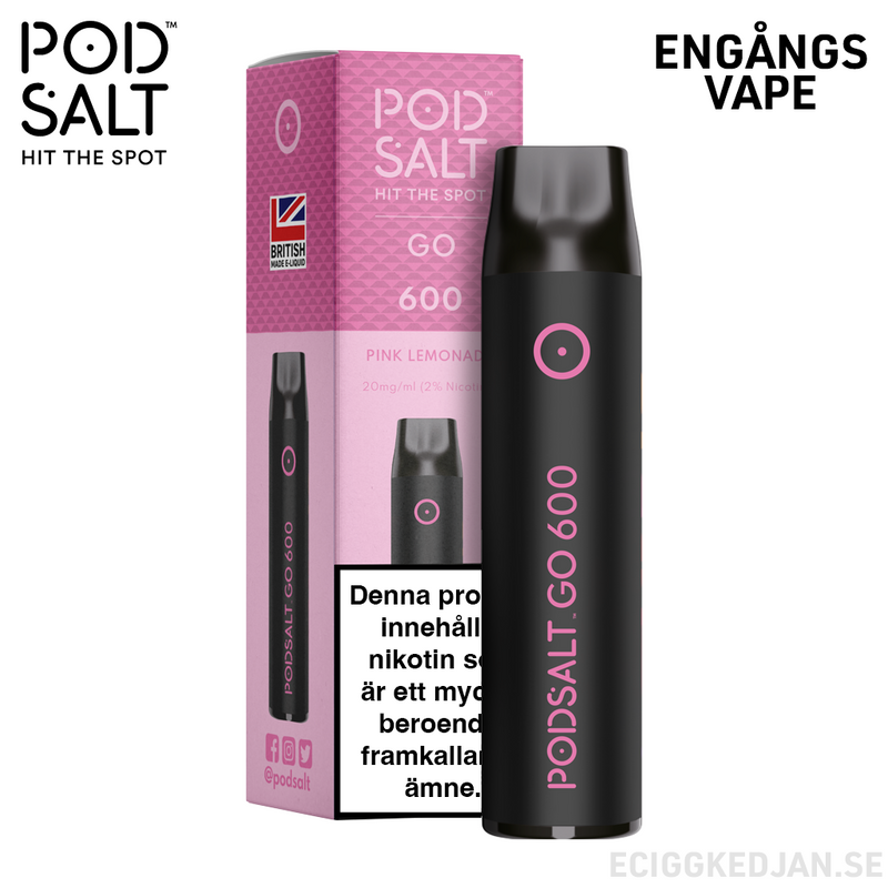 Pod Salt GO 600 | Pink Lemonade | Engångs Vape  | OBS!! Utgånget Datum