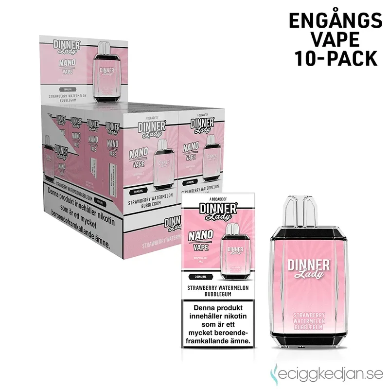 Dinner Lady Nano Cube | Strawberry Watermelon Bubblegum | Engångsvape | 10pack