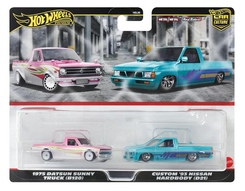 2-pack Datsun Sunny truck 1975 (B120), Nissan Hardbody 1993 (D21) - Hot Wheels 1:64