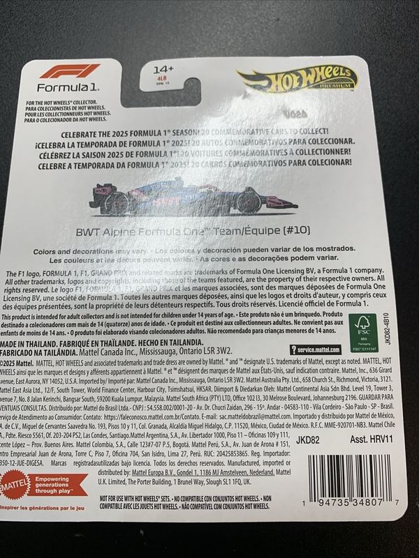 F1-series BWT Alpine 2025 #10 Pierre Gasly - Hot Wheels 1:64