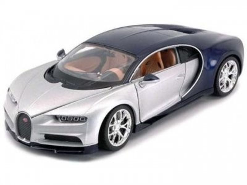 Bugatti Chiron 2017 silver/blå - skala 1:24