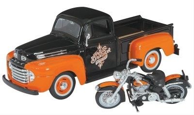 Ford F1 PickUp 1948 + Harley Davidson orange - skala 1:24