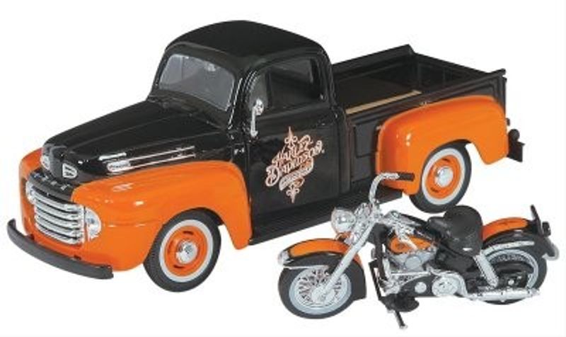 Ford F1 PickUp 1948 + Harley Davidson orange - skala 1:24