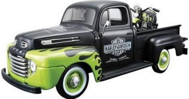 Ford F1 PickUp 1948 + Harley Davidson grön- skala 1:24