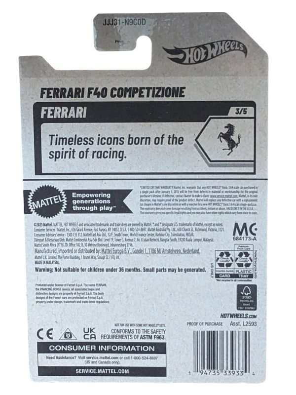 Ferrari F40 Competizione svart - Hot Wheels 1:64