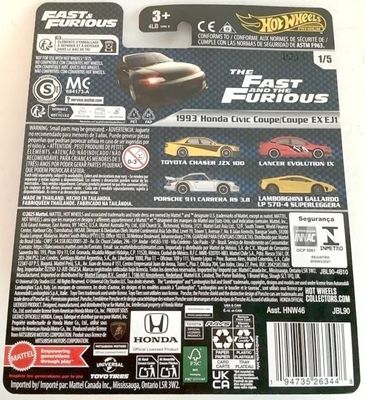 Honda Civic Coupe EX EJ1 1993 - Hot Wheels Fast & Furious 1:64