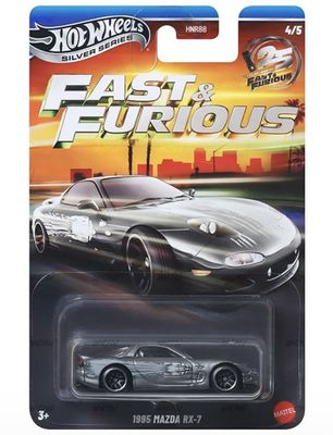 Mazda RX-7 1995, silber – Hot Wheels Fast & Furious, Maßstab 1:64