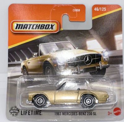 Mercedes Benz 230 SL 1963 guld - Matchbox 1:64 (short card)