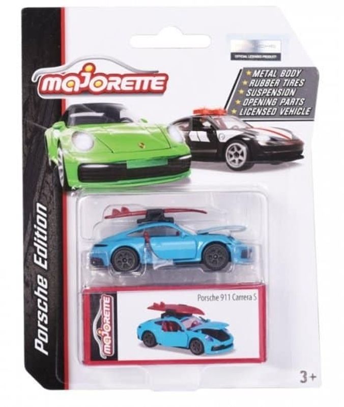 Porsche 911 Carrera S surfboard, blå - Majorette 7,5 cm