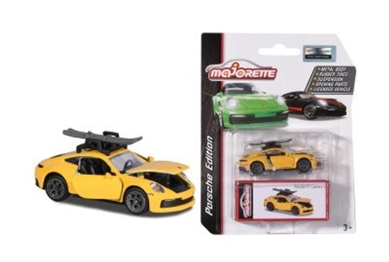Porsche 911 Carrera S surfboard, gul - Majorette 7,5 cm