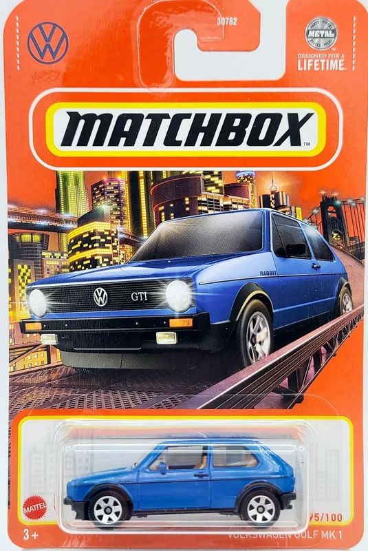 VW Golf Mk 1 1976 blå - Matchbox 1:64 (skate trunk)