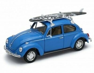 VW Bubbla 1969 with surfboard - svart - skala 1:24