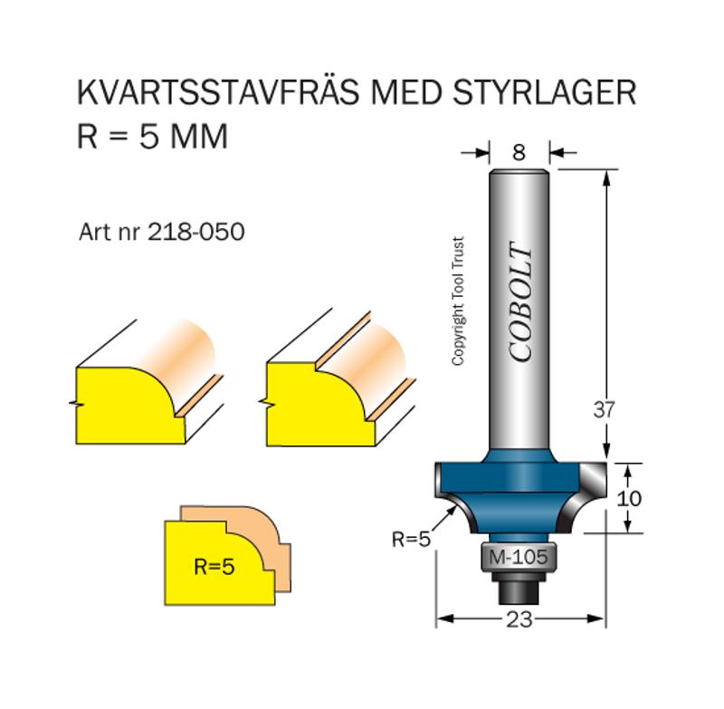 Cobolt Kvartsstavfräs R= 5 D=23 S=8