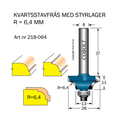 Cobolt Kvartsstavfräs R=6.4 D=26 S=8