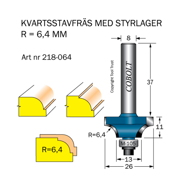Cobolt Kvartsstavfräs R=6.4 D=26 S=8