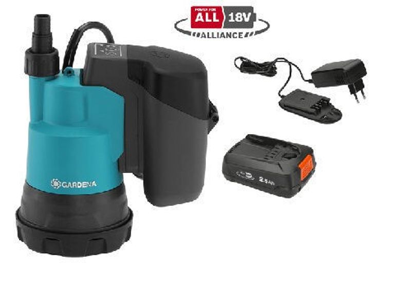 Gardena 14600-20 Dränkbar pump för rent vatten 2000/2 18V P4A Set (2,5Ah batteri + standardladdare)