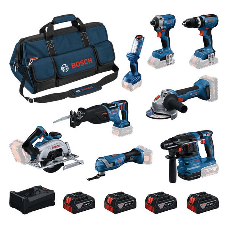 Bosch Verktygssats med 8st 18V verktyg med batterier (4x5,0ah)
