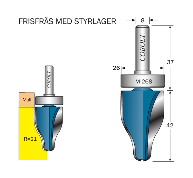 Cobolt Frisfräs med lager R=21 D=26 L=42 S=8